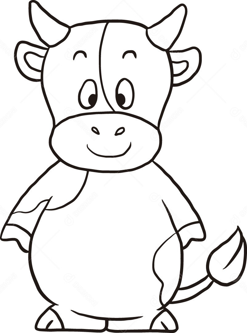 Desenho para Colorir Vaca Ilustração Vetor EPS