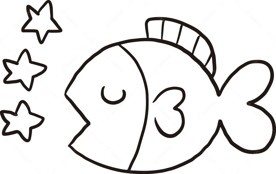 Desenho para Colorir Peixe Ilustração Vetor EPS