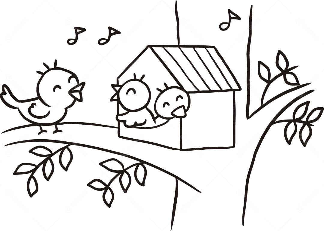 Desenho para Colorir Ninho de Passarinhos Ilustração Vetor EPS