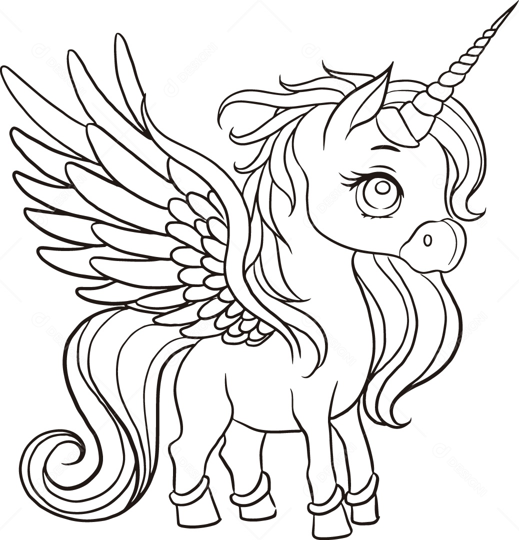 Desenho para Colorir Unicórnio Ilustração Vetor EPS