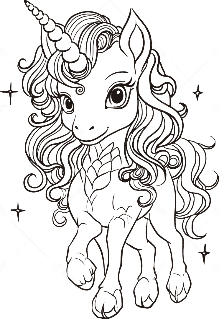 Desenho para Colorir Unicórnio Ilustração Vetor EPS
