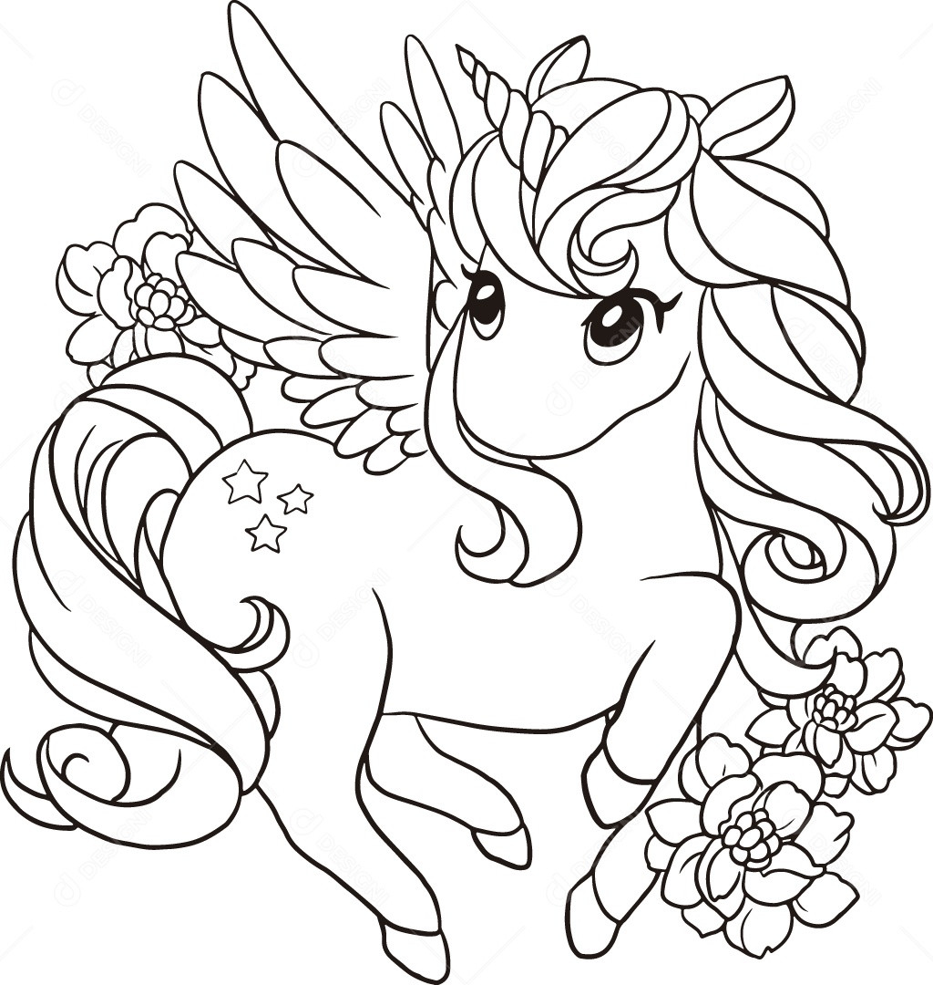 Desenho para Colorir Unicórnio Ilustração Vetor EPS