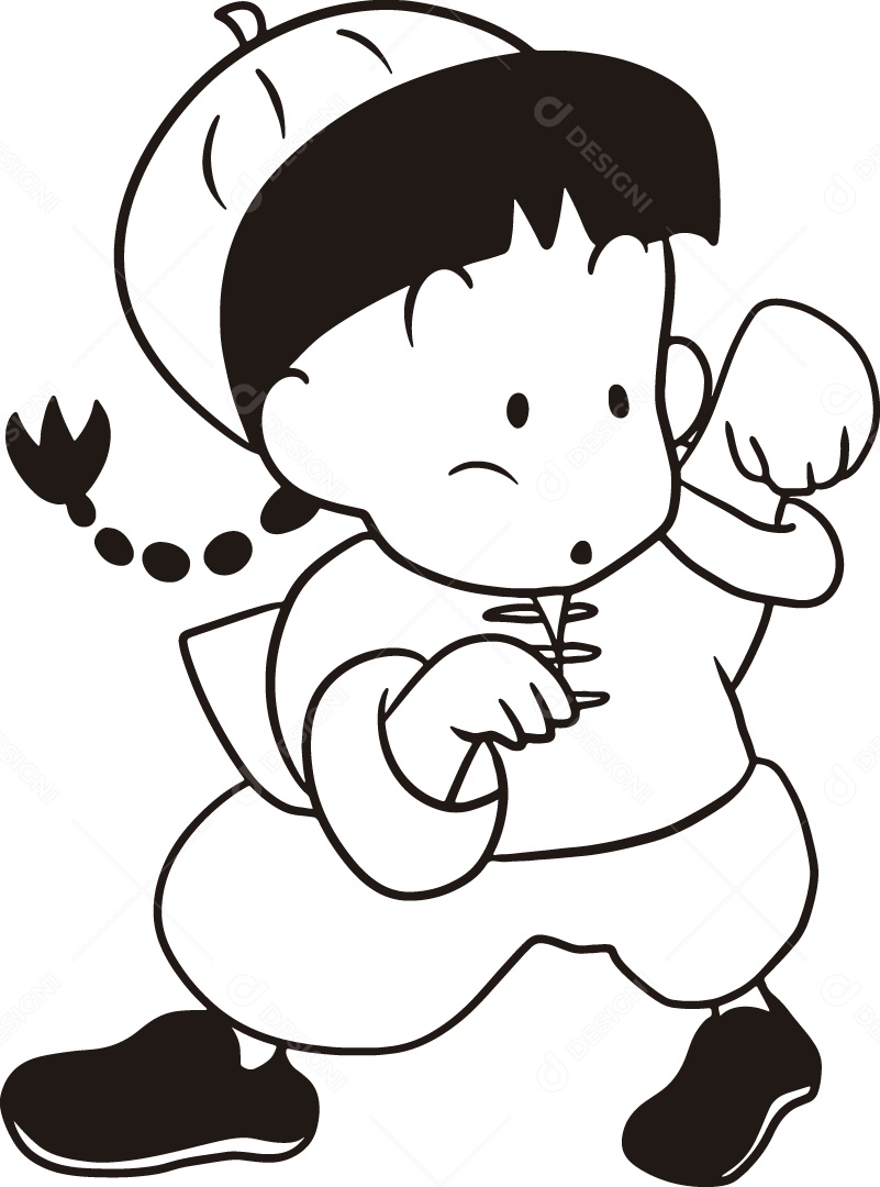 Desenho para Colorir de Criança Feliz Ilustração Vetor EPS