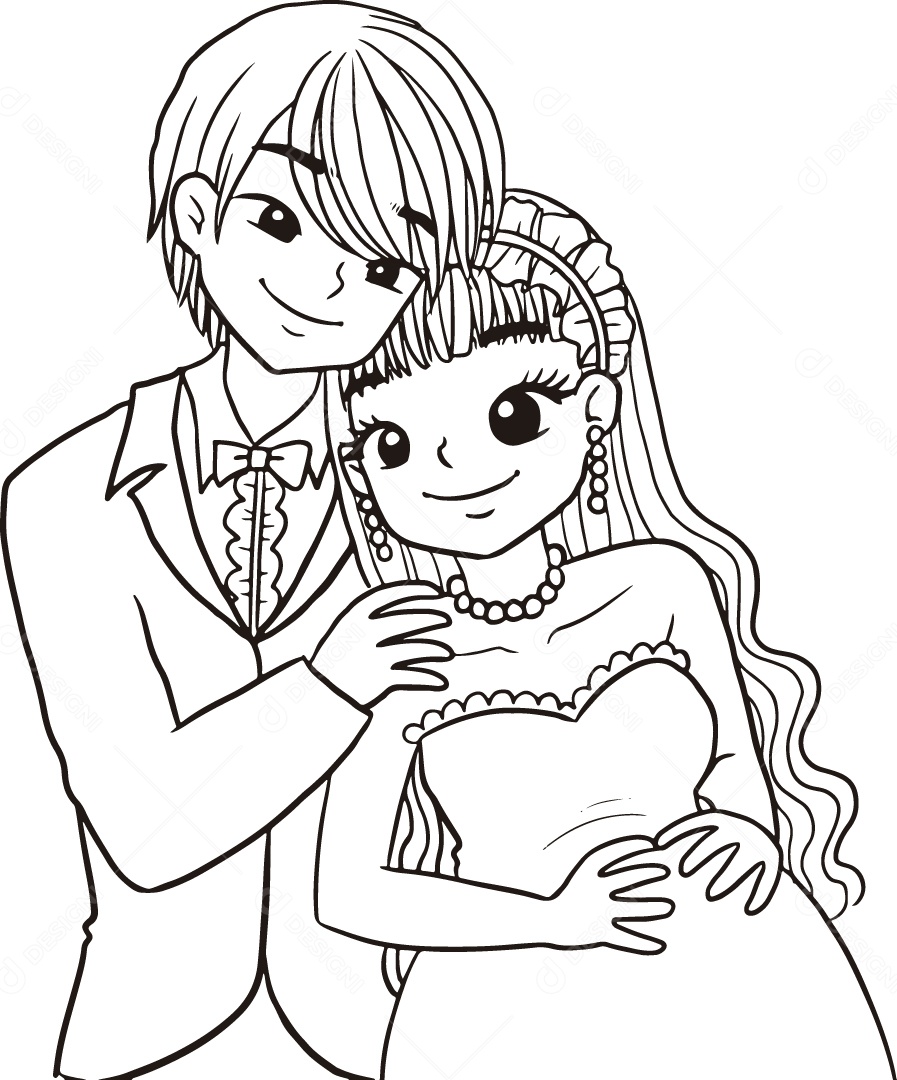 Desenho para Colorir de Casal Feliz Ilustração Vetor EPS