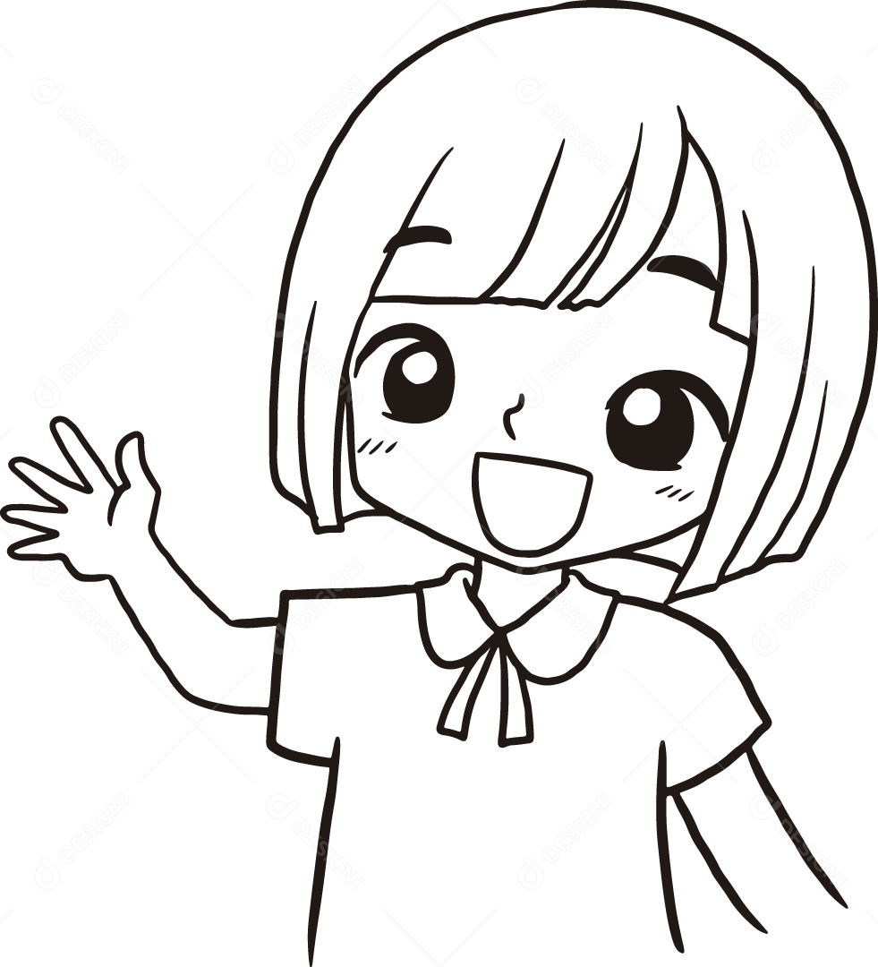 Desenho para Colorir de Mennina Feliz Ilustração Vetor EPS