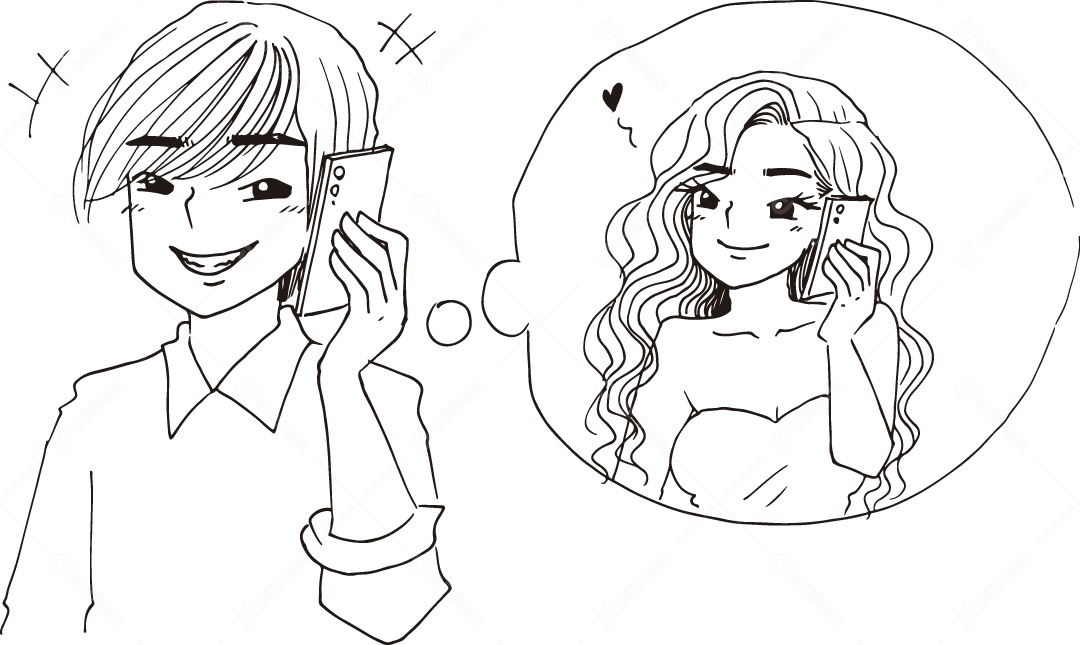 Desenho para Colorir de Casal Conversando por Telefone Ilustração Vetor EPS