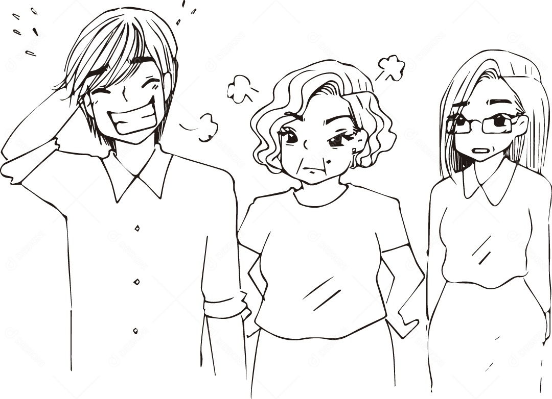 Desenho para Colorir de Jovem Mulher e Professora Ilustração Vetor EPS