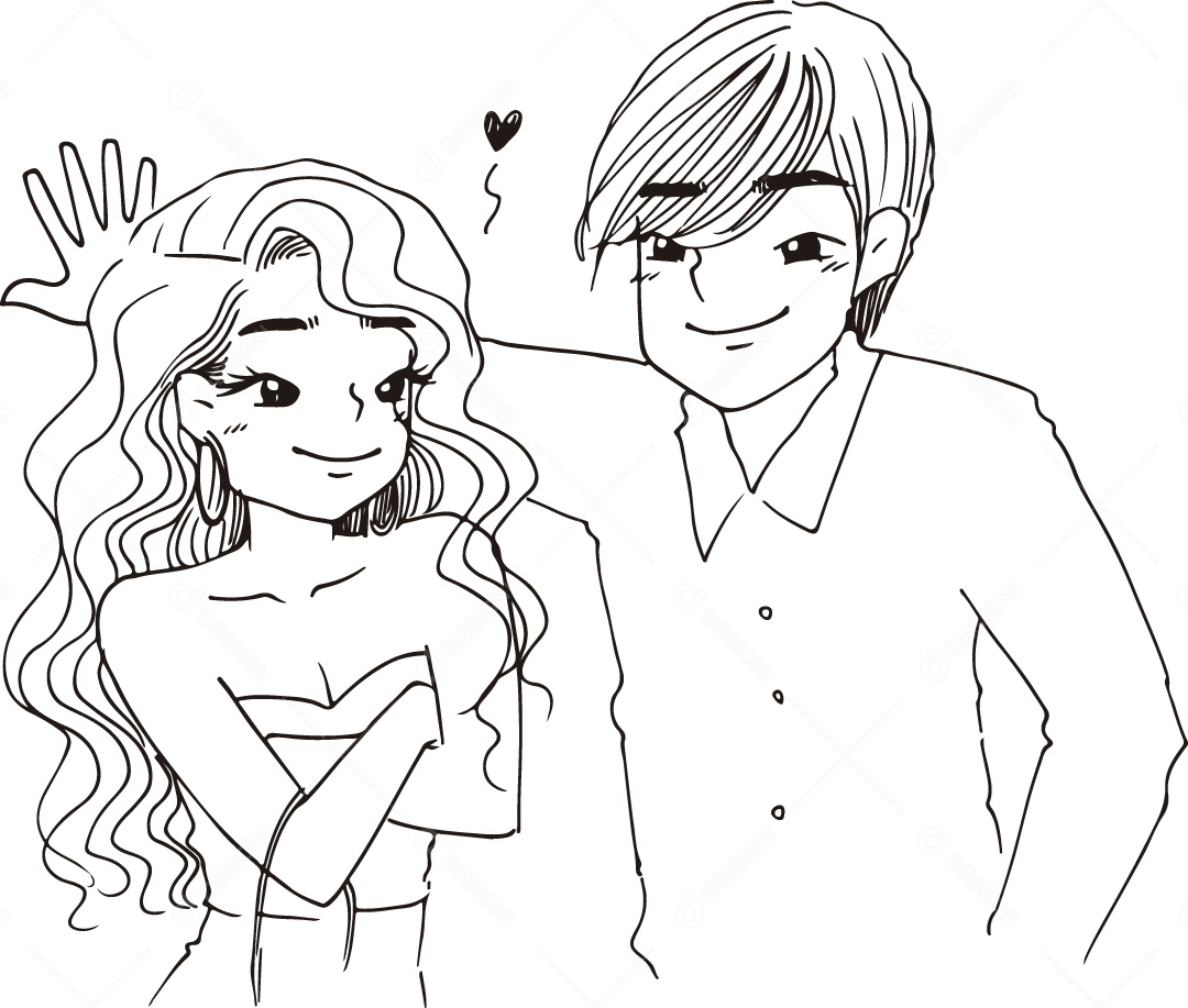 Desenho para Colorir de Casal de Jovens Apaixonado Ilustração Vetor EPS