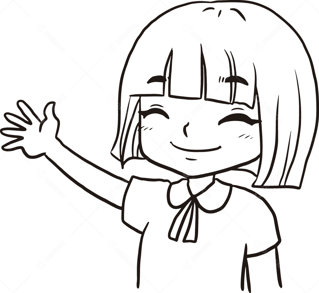 Desenho para Colorir de Menina Dando Tchau Ilustração Vetor EPS