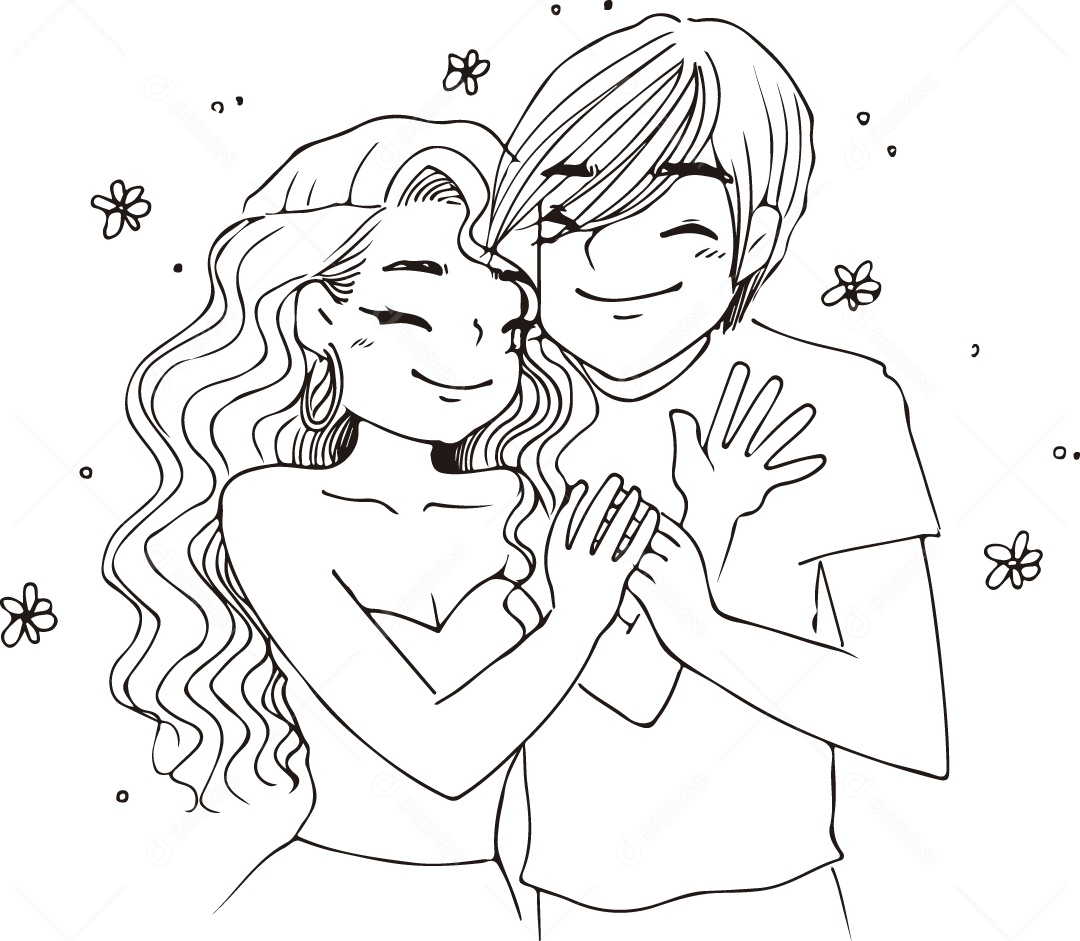 Desenho para Colorir de Casal Apaixonado Ilustração Vetor EPS