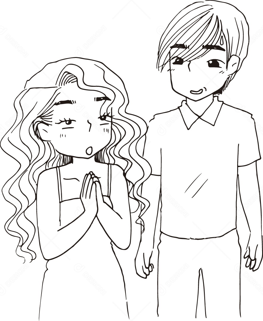 Desenho para Colorir de Casal Conversando Ilustração Vetor EPS