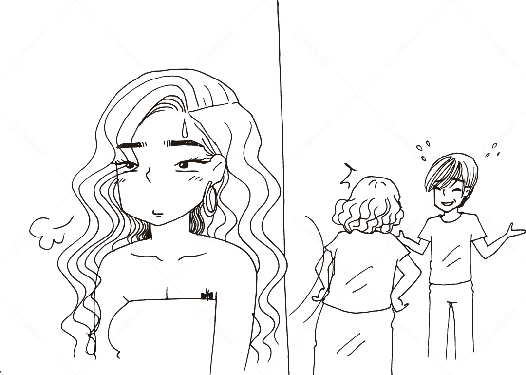 Desenho para Colorir de Mulher Frustada Mãe e Filho Conversando Ilustração Vetor EPS