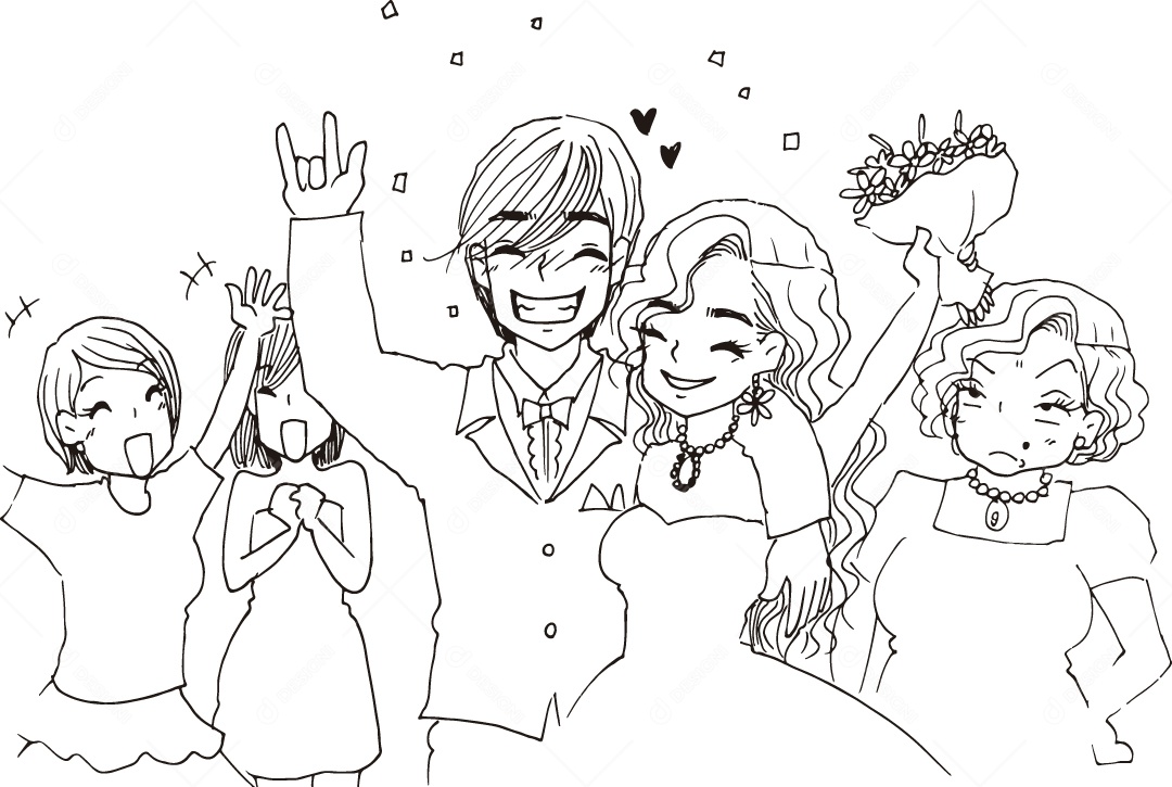 Desenho para Colorir de Casal Casando Ilustração Vetor EPS