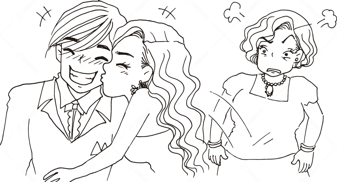 Desenho para Colorir de Casal Feliz Ilustração Vetor EPS