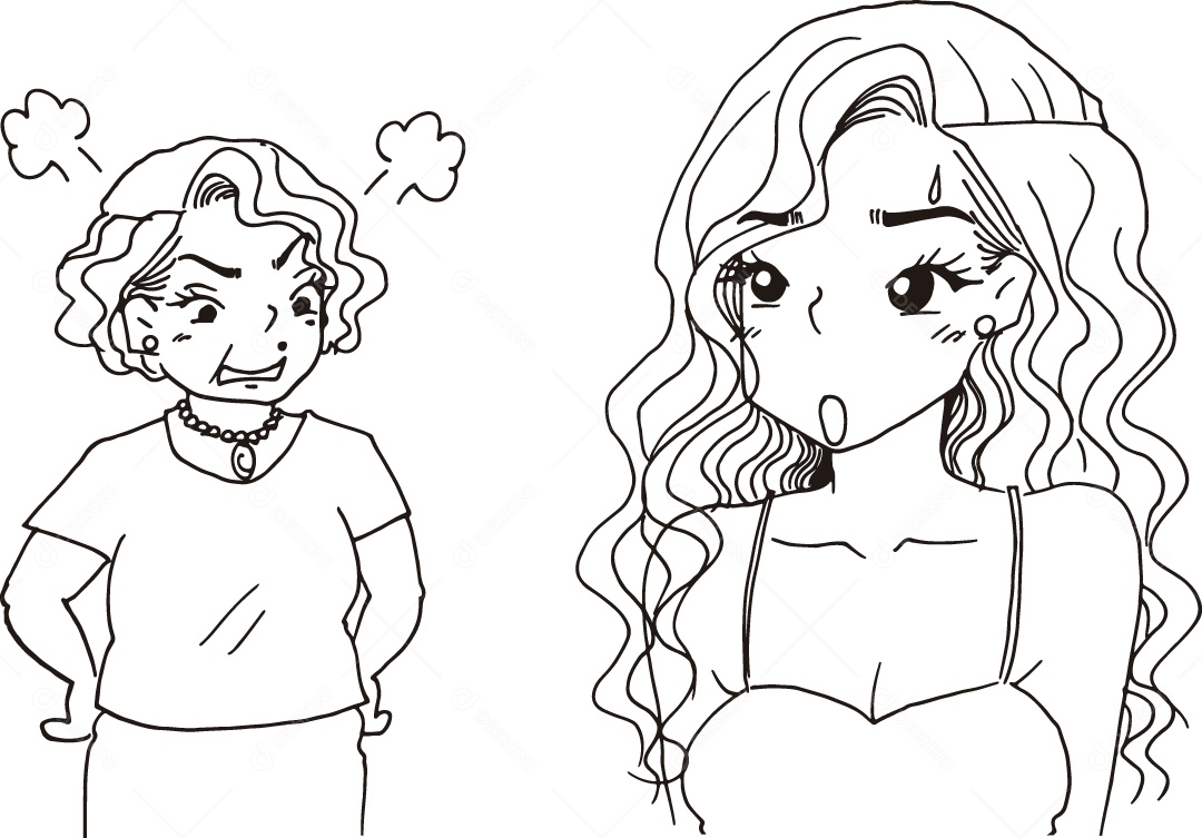 Desenho para Colorir de Mãe Brava Com a Filha Ilustração Vetor EPS