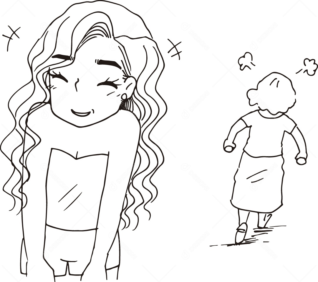 Desenho para Colorir de Filha e Mãe Ilustração Vetor EPS