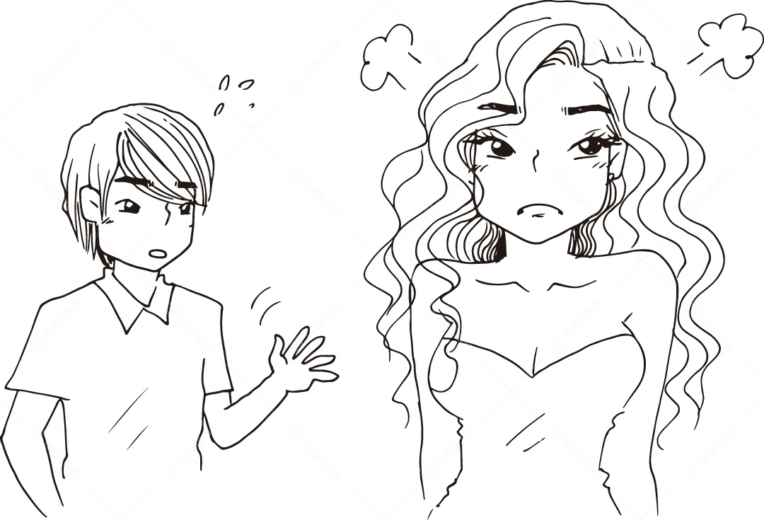 Desenho para Colorir de Casal Intrigado Ilustração Vetor EPS