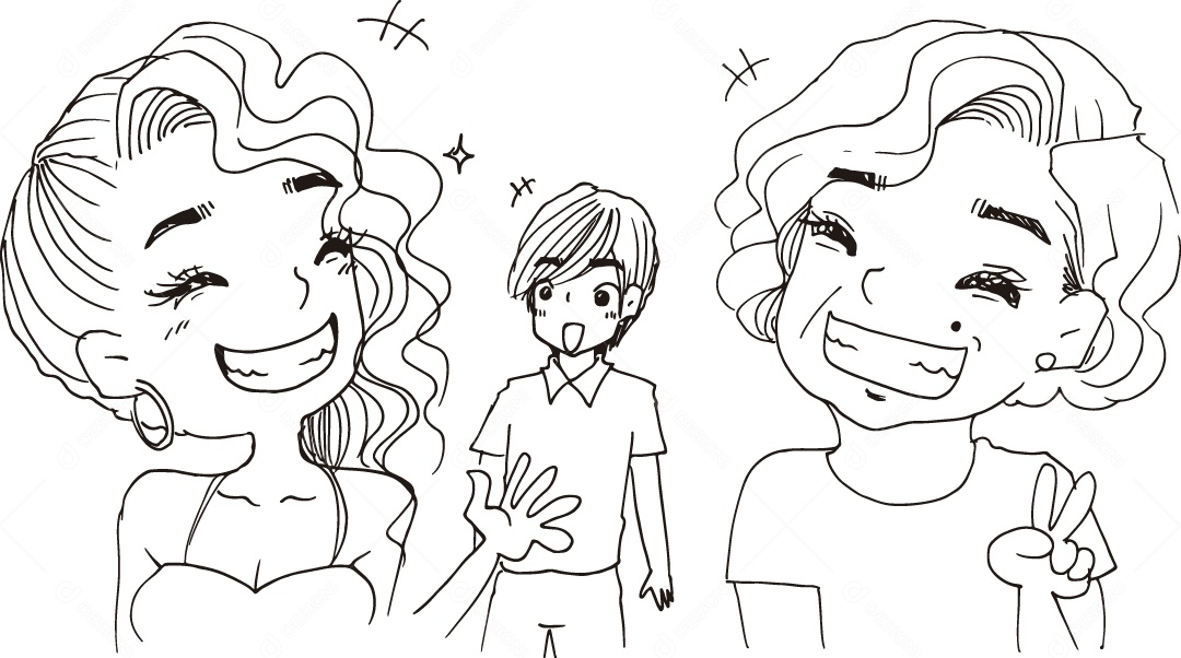 Desenho para Colorir de Grupo de Pessoas Sorrindo Ilustração Vetor EPS