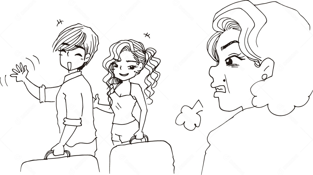 Desenho para Colorir de Casal Indo Viajar Ilustração Vetor EPS