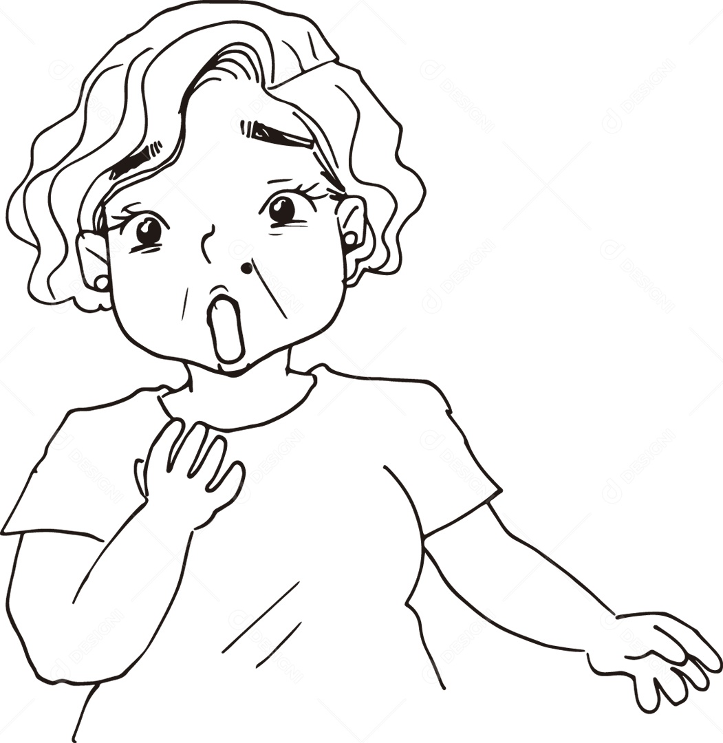 Desenho para Colorir de Mulher Supresa Ilustração Vetor EPS