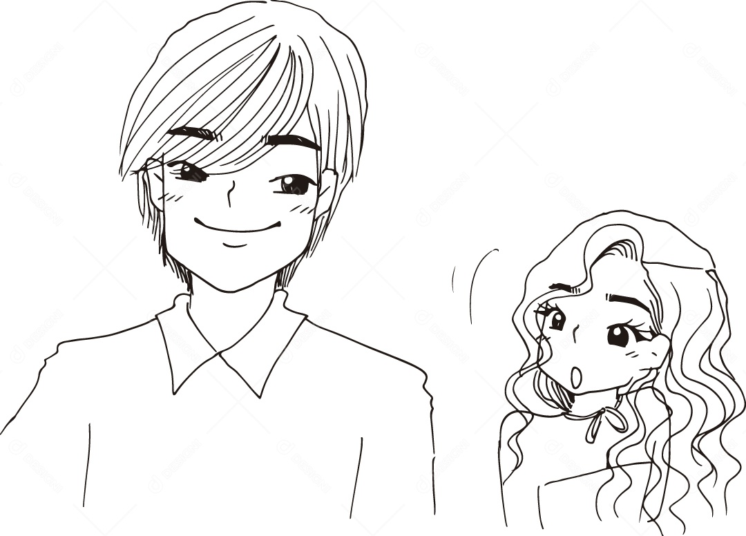 Desenho para Colorir de Casal Feliz Ilustração Vetor EPS