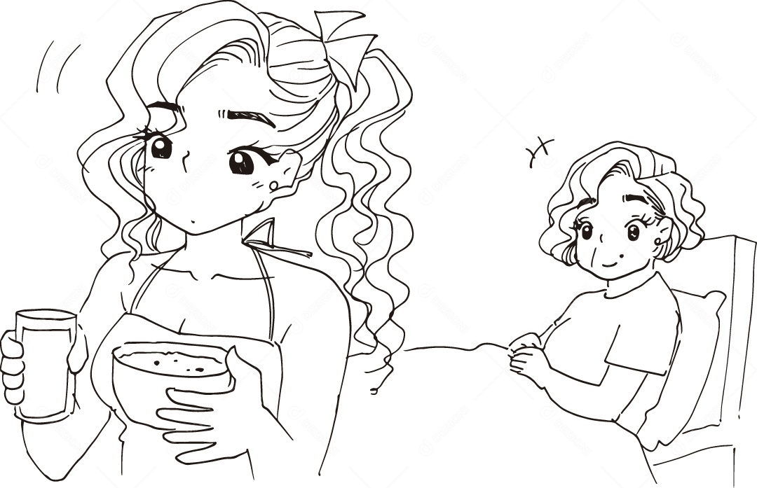 Desenho para Colorir de Mulher Cuidando da Idosa Ilustração Vetor EPS