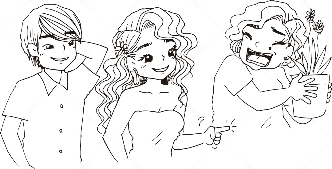 Desenho para Colorir de Pessoas Conversando Ilustração Vetor EPS