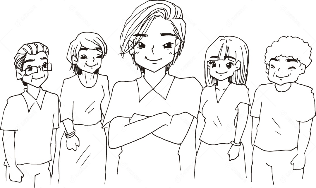 Desenho para Colorir de Idosos Ilustração Vetor EPS