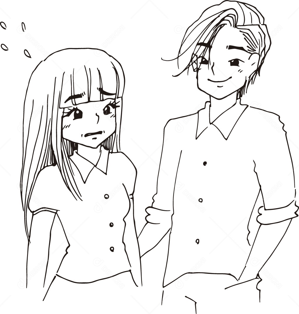 Desenho para Colorir de Casal de Namorados Feliz Ilustração Vetor EPS