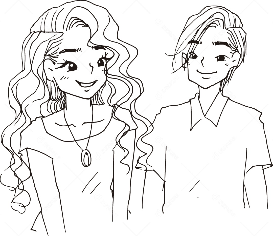 Desenho para Colorir de Casal Juntos Ilustração Vetor EPS