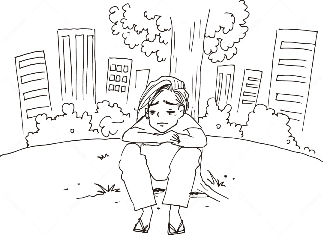 Desenho para Colorir de Menina Sentada Ilustração Vetor EPS