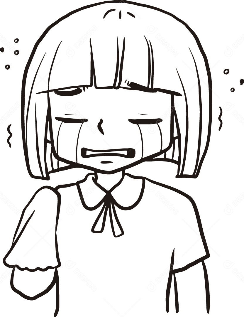 Desenho para Colorir de Menina Estudante Chorando Ilustração Vetor EPS