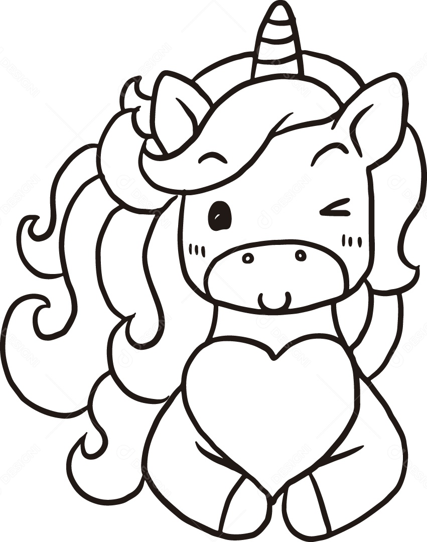 Desenho para Colorir de Unicórnio Ilustração Vetor EPS