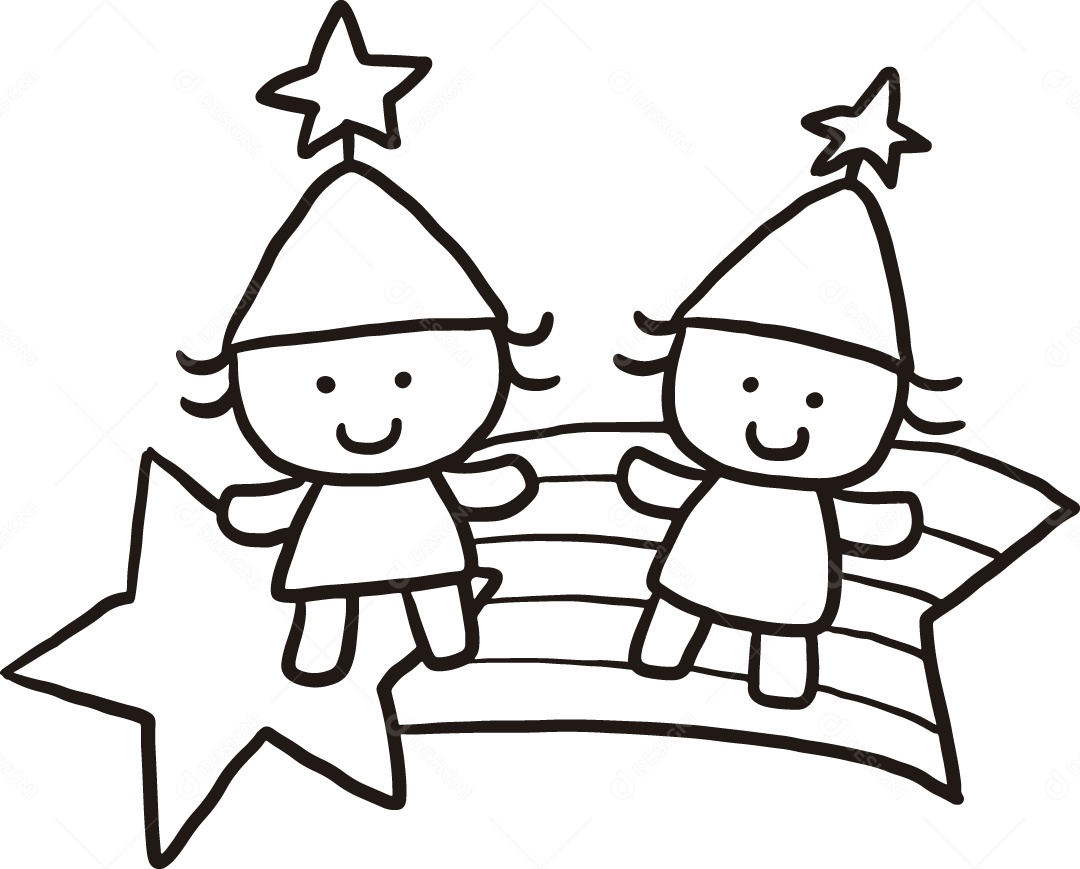 Desenho para Colorir de Crianças Feliz Ilustração Vetor EPS