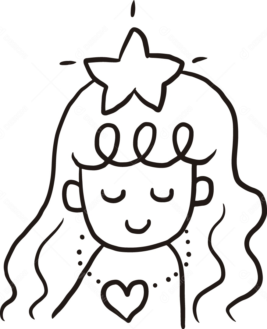 Desenho para Colorir de Princesa com Estrela na Testa Ilustração Vetor EPS