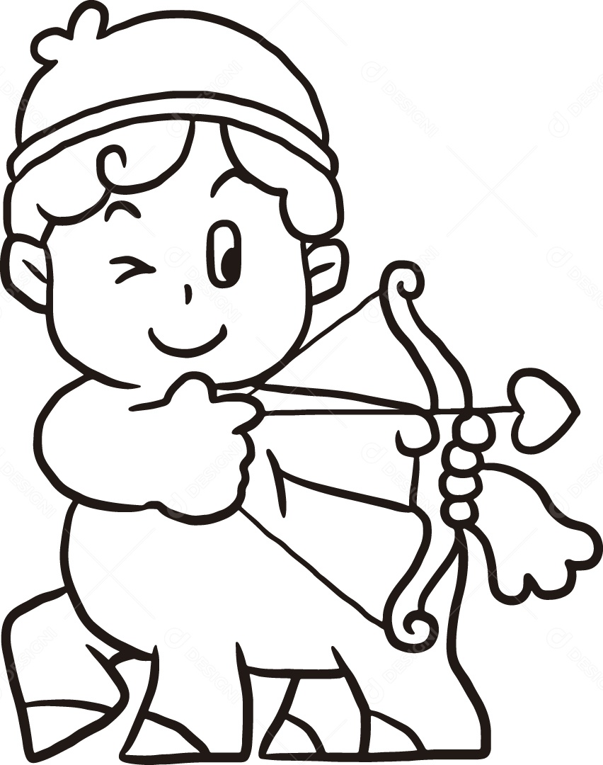 Desenho para Colorir de Cupido do Amor Segurando Arco Flecha Ilustração Vetor EPS
