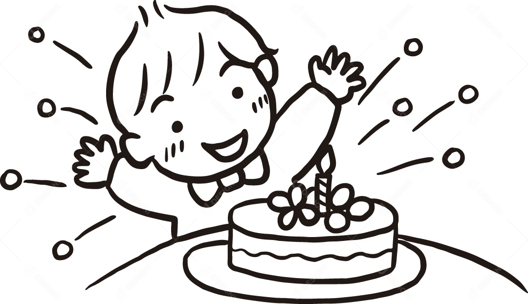 Desenho para Colorir de Bebê Feliz Aniversário Ilustração Vetor EPS