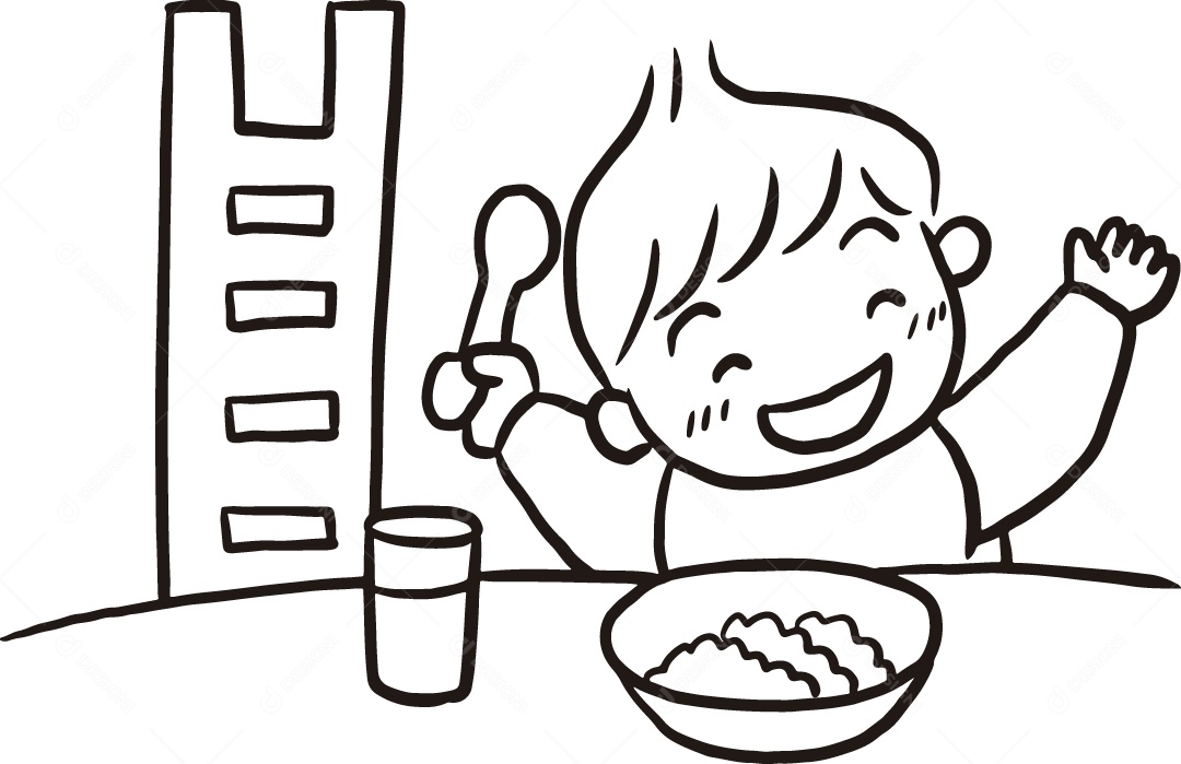 Desenho para Colorir de Bebê Feliz Ilustração Vetor EPS