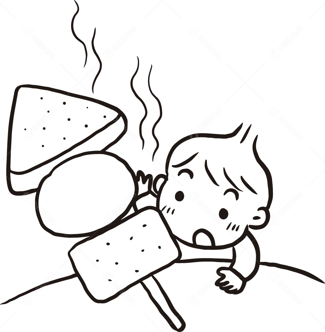 Desenho para Colorir de Bebê Comendo Espetinho Ilustração Vetor EPS