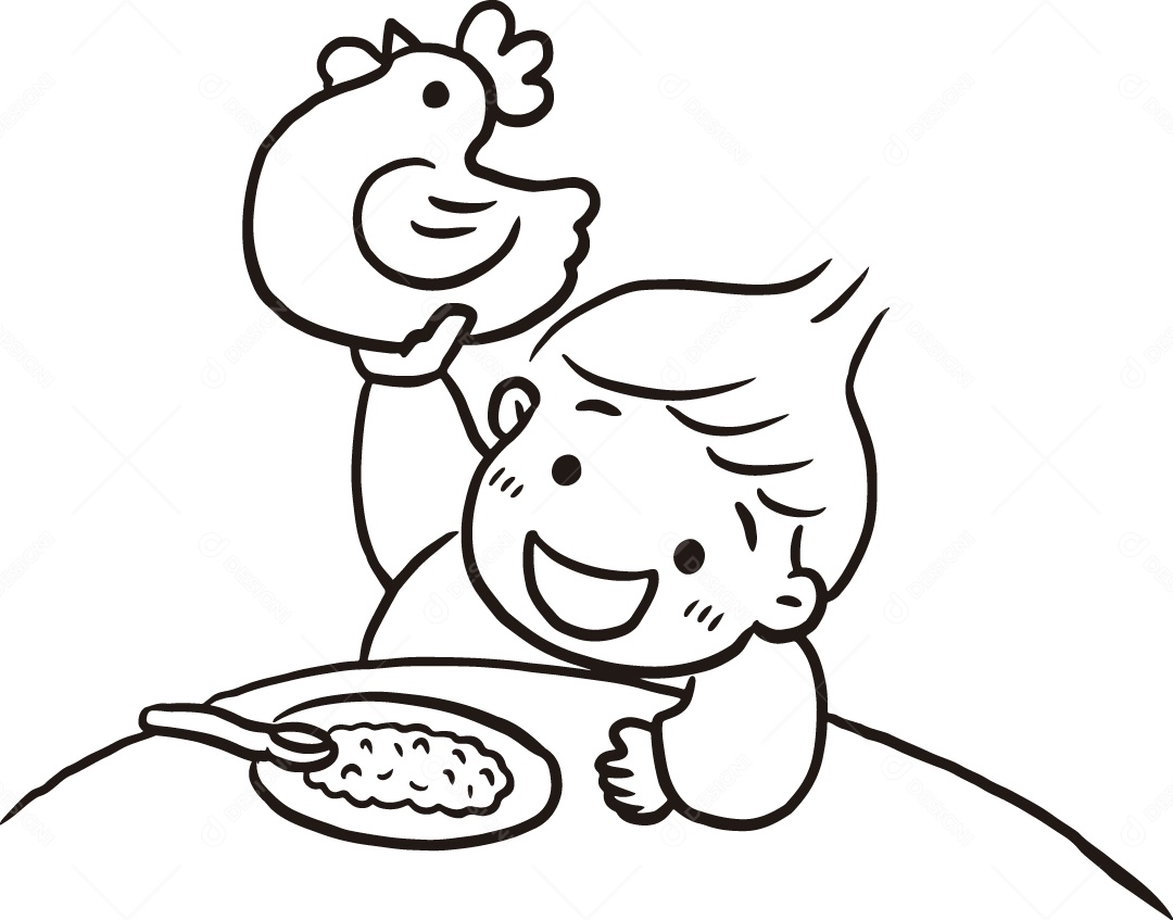 Desenho para Colorir de Bebê Brincando Ilustração Vetor EPS