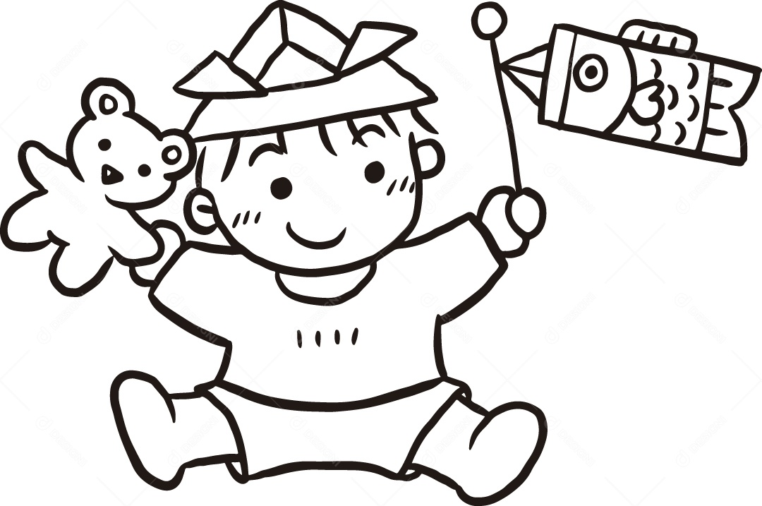 Desenho para Colorir de Bebê Brincando Ilustração Vetor EPS