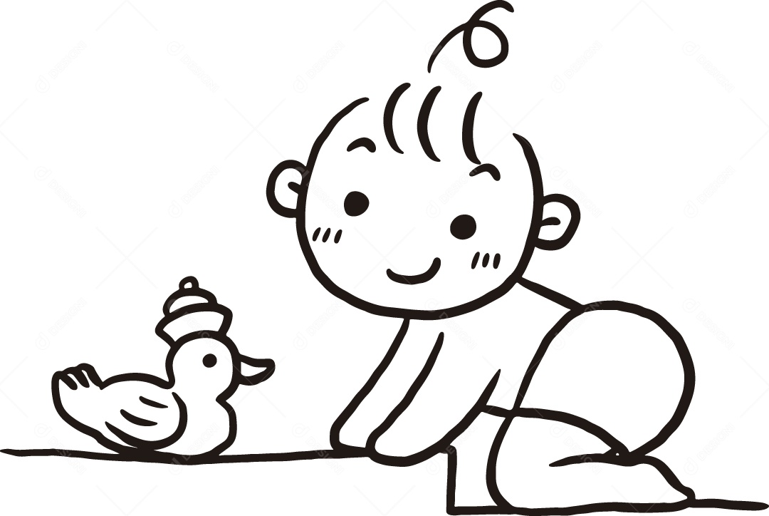 Desenho para Colorir de Bebê Brincando Ilustração Vetor EPS