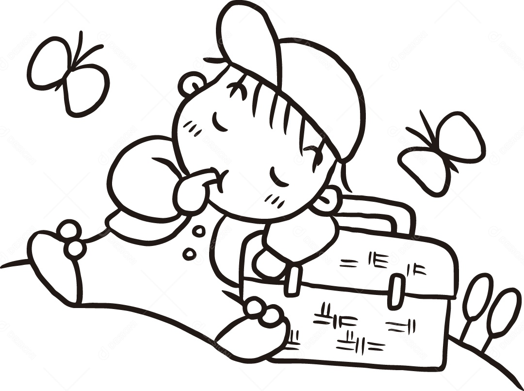 Desenho para Colorir de Criança Chupando o Dedo Ilustração Vetor EPS