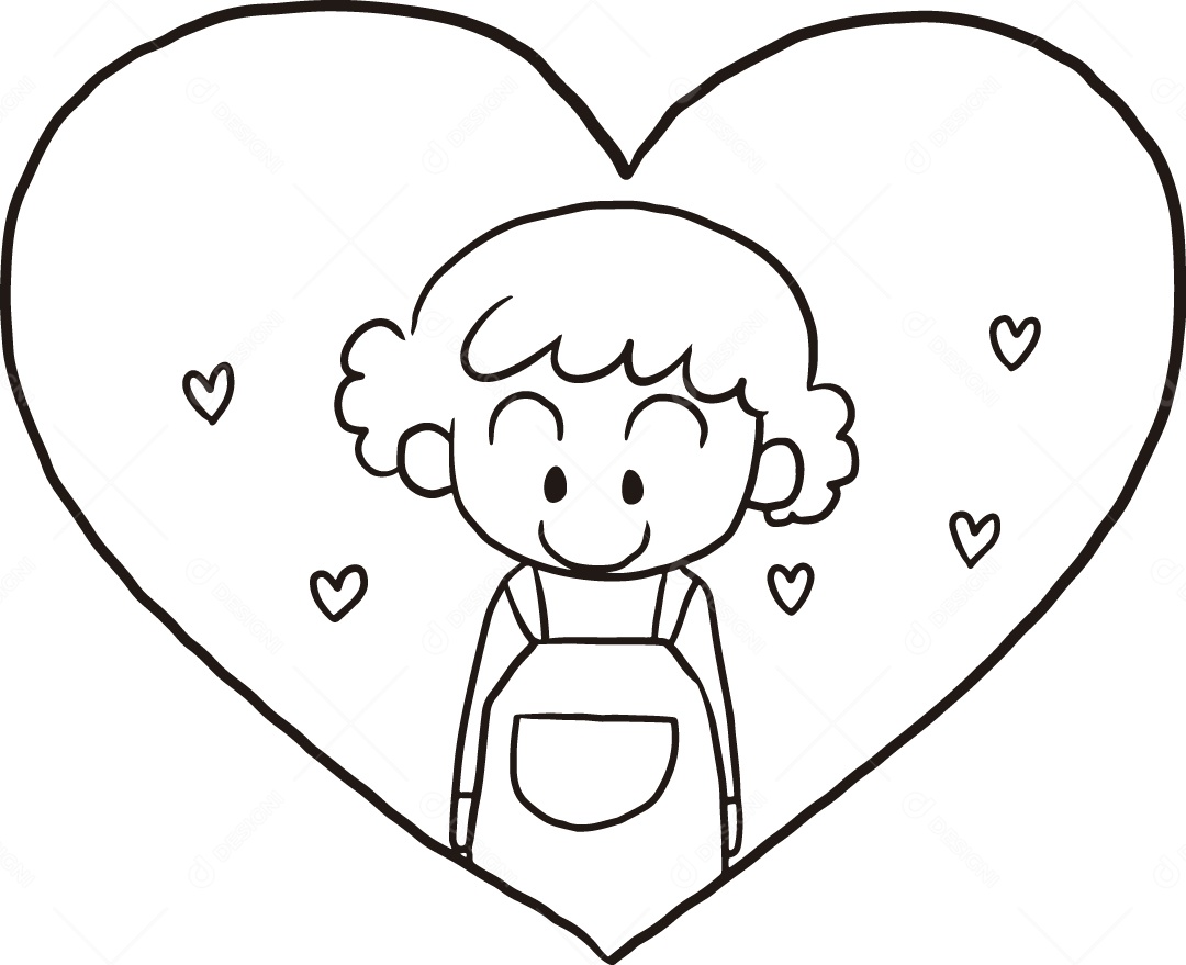 Desenho para Colorir de Criança Dentro de Coração Ilustração Vetor EPS