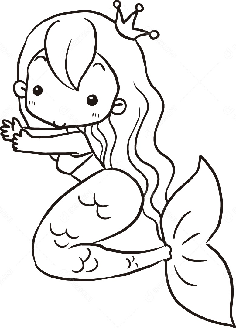 Desenho para Colorir de Sereia Ilustração Vetor EPS