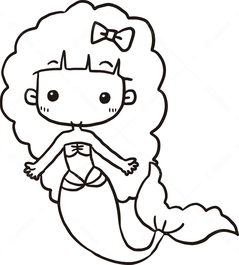 Desenho para Colorir de Sereia Ilustração Vetor EPS