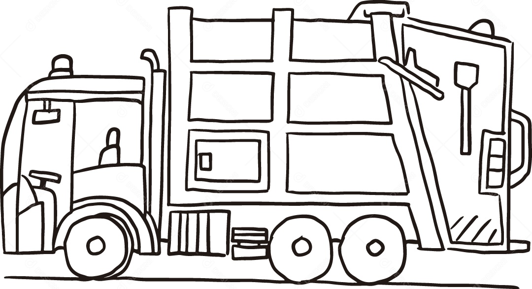 Desenho para Colorir de Caminhão do Lixo Ilustração Vetor EPS