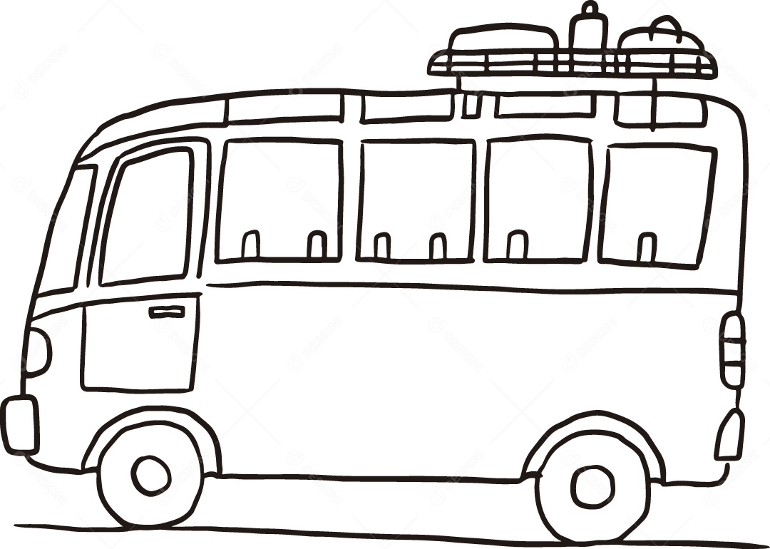 Desenho para Colorir de Van de Viagem Ilustração Vetor EPS
