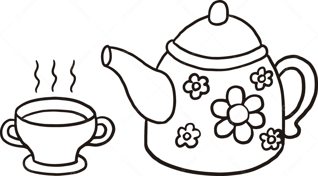 Desenho para Colorir de Chaleira de Chá Ilustração Vetor EPS