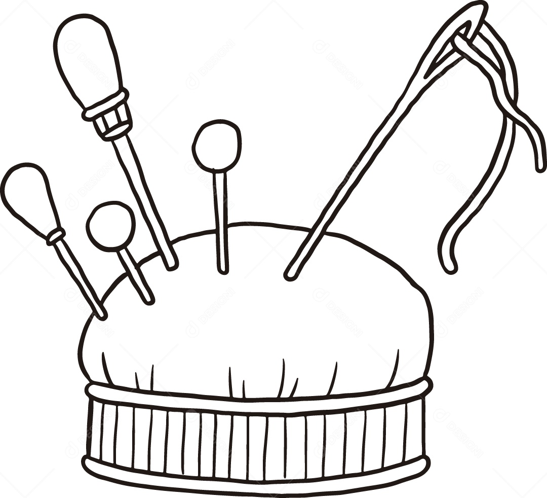 Desenho para Colorir de Objetos de Costura Ilustração Vetor EPS